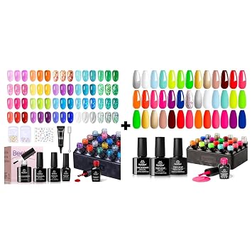 Beetles Jelly Gel Nail Polish Kit,20 Colors Neon Cat Eye Glitter Soak Off UV LED Pink O with Set, Halloween 20 3Pcs Base Top Coat Hot