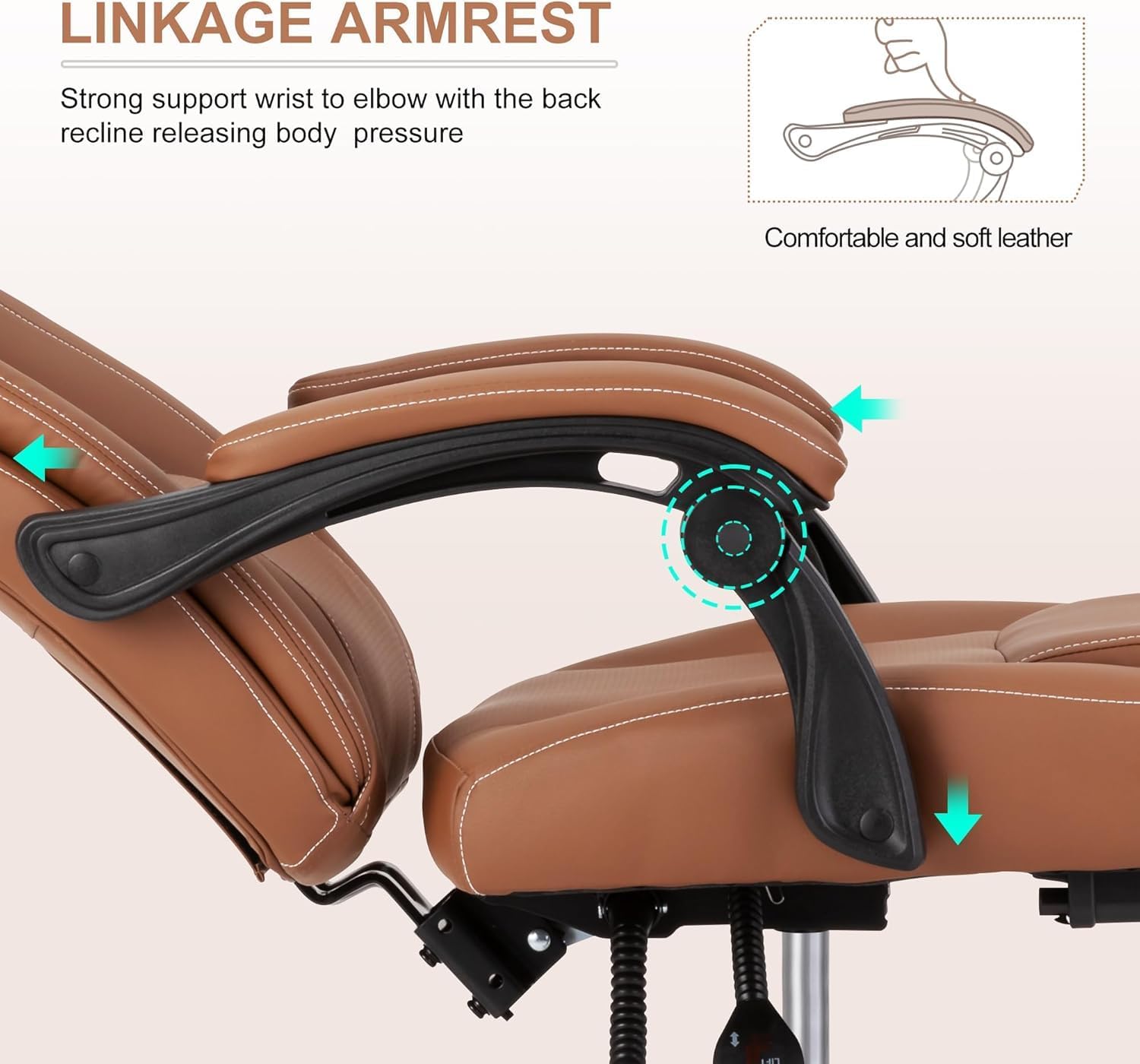 Reclining Office Chair with Footrest,Ergonomic Home Office Desk Computer Chair with Lumbar Support,Thick Executive Leather Chair,90-155° Adjustable (Brown)