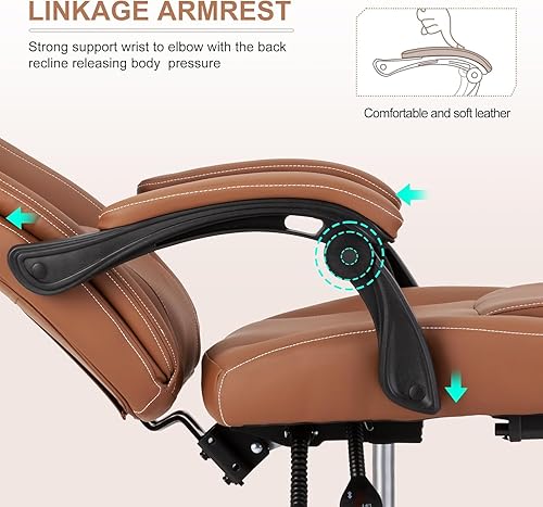 Miniatura 5 de Silla de oficina reclinable con reposapiés, silla ergonómica de escritorio de oficina en casa con soporte lumbar, silla de cuero ejecutivo grueso,