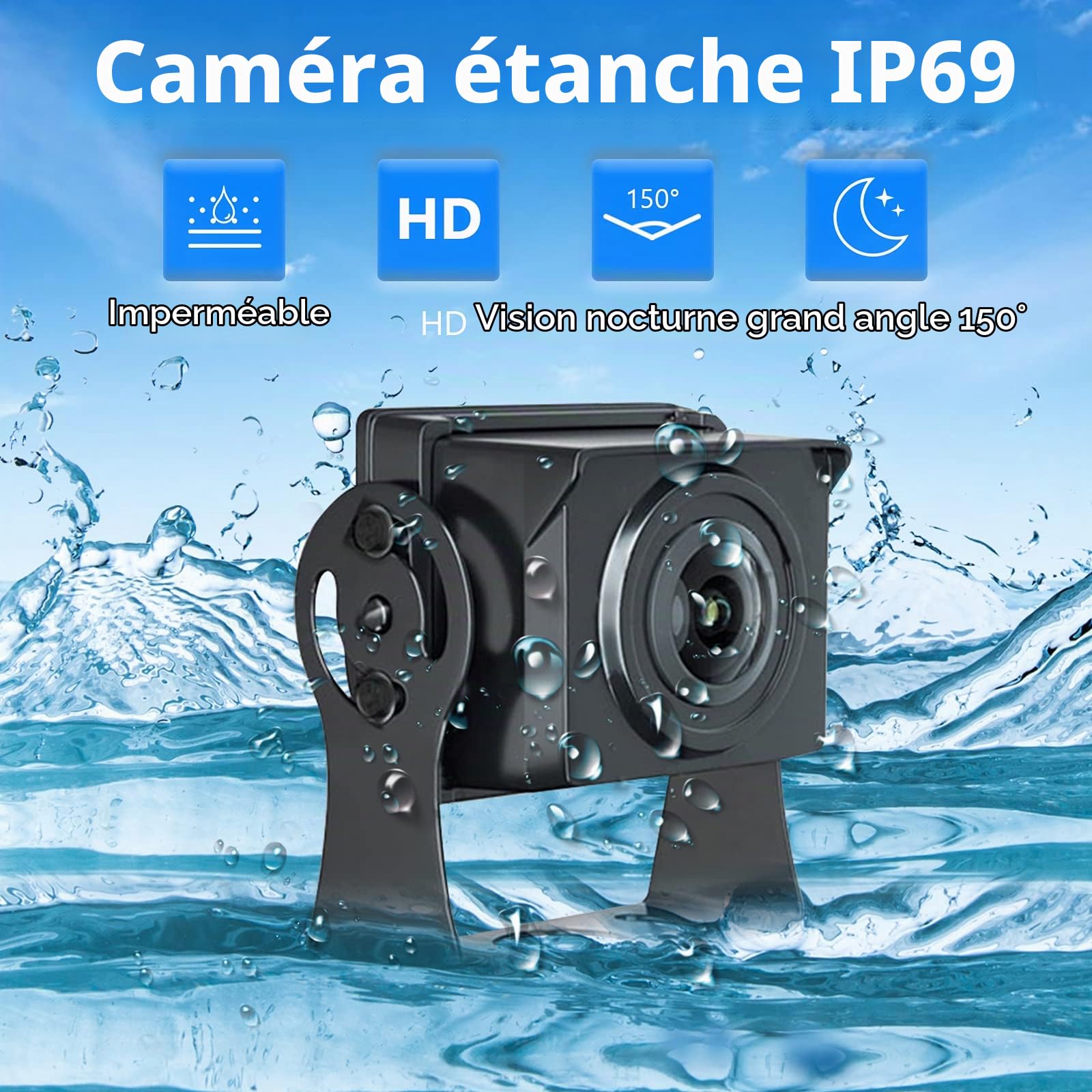 Podofo Camera de Recul,Caméra de Recul pour Voiture avec Bonne Vision Nocturne,Caméra Etanche IP69,7 Pouces LCD Moniteur pour Camping Car/Camion/RV/Remorques/Agricole(12V-24V)