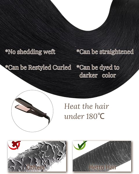 Hetto Tressen Echthaar Schwarz 50cm 100g - Für Komplette Verlängerungen, Robuste Weft für Tägliche Belastung im Salon und Alltag #1 - 5