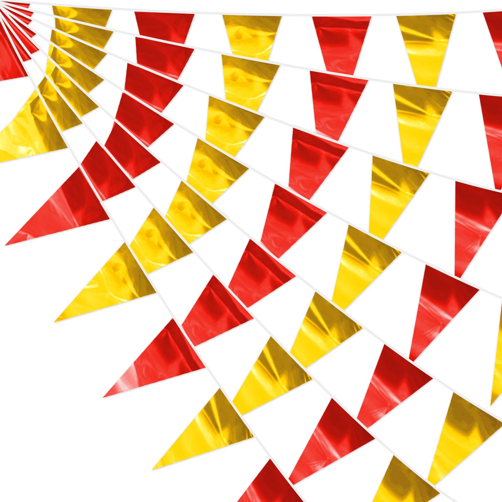 65FT Red Gold Glitter Triangle Pennant Banner Flag Metallic Bunting Fabric Garland for Christmas Graduation Anniversary Birthday Engagement Wedding Anniversary Casino Party Decorations Supplies