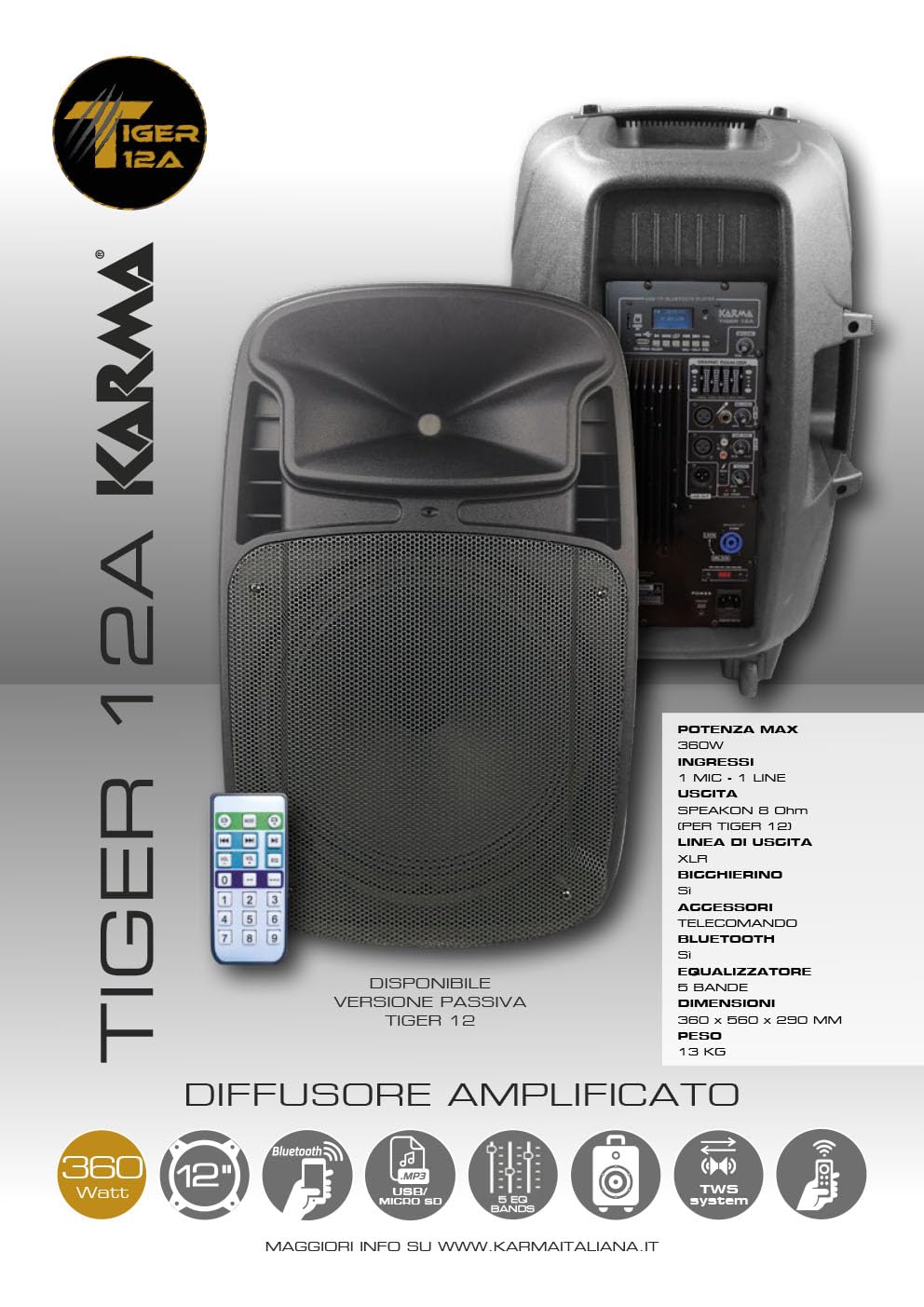 Karma Tiger 10A - Diffusore Amplificato 170W, black