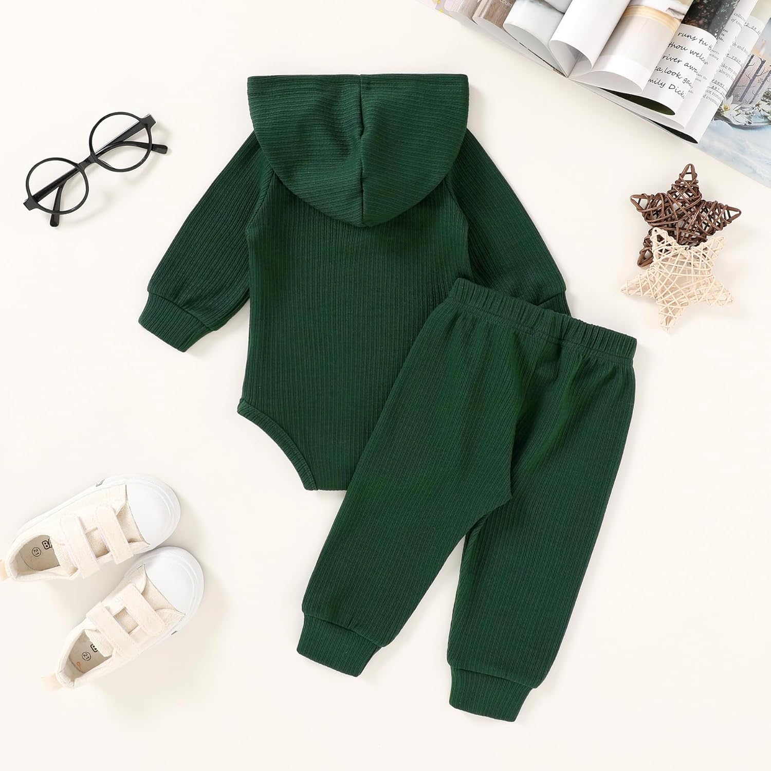 YOUNGER TREE Newborn Baby Boy Girl Clothes Hooded Long Sleeve Romper Pants Set Solid Ribbed Infant Fall Winter Outfits - Image 2
