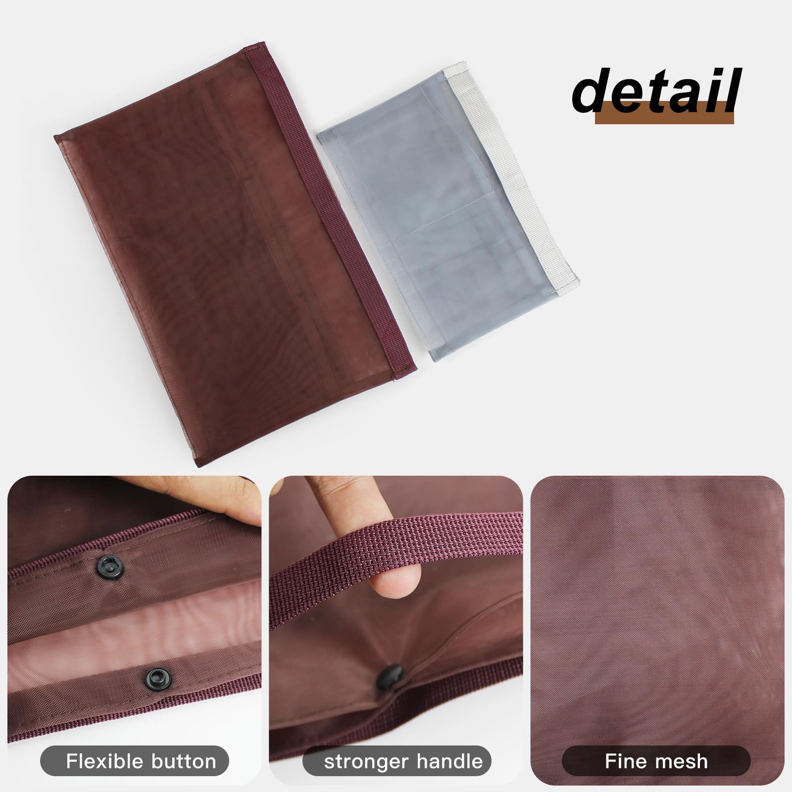 Organizador de bolso, 6 compartimentos, ultra ligero, de malla transparente, organizador de bolsas con mano y botón a presión, inserto organizador para almacenamiento de viajes, bolso (gris, 3