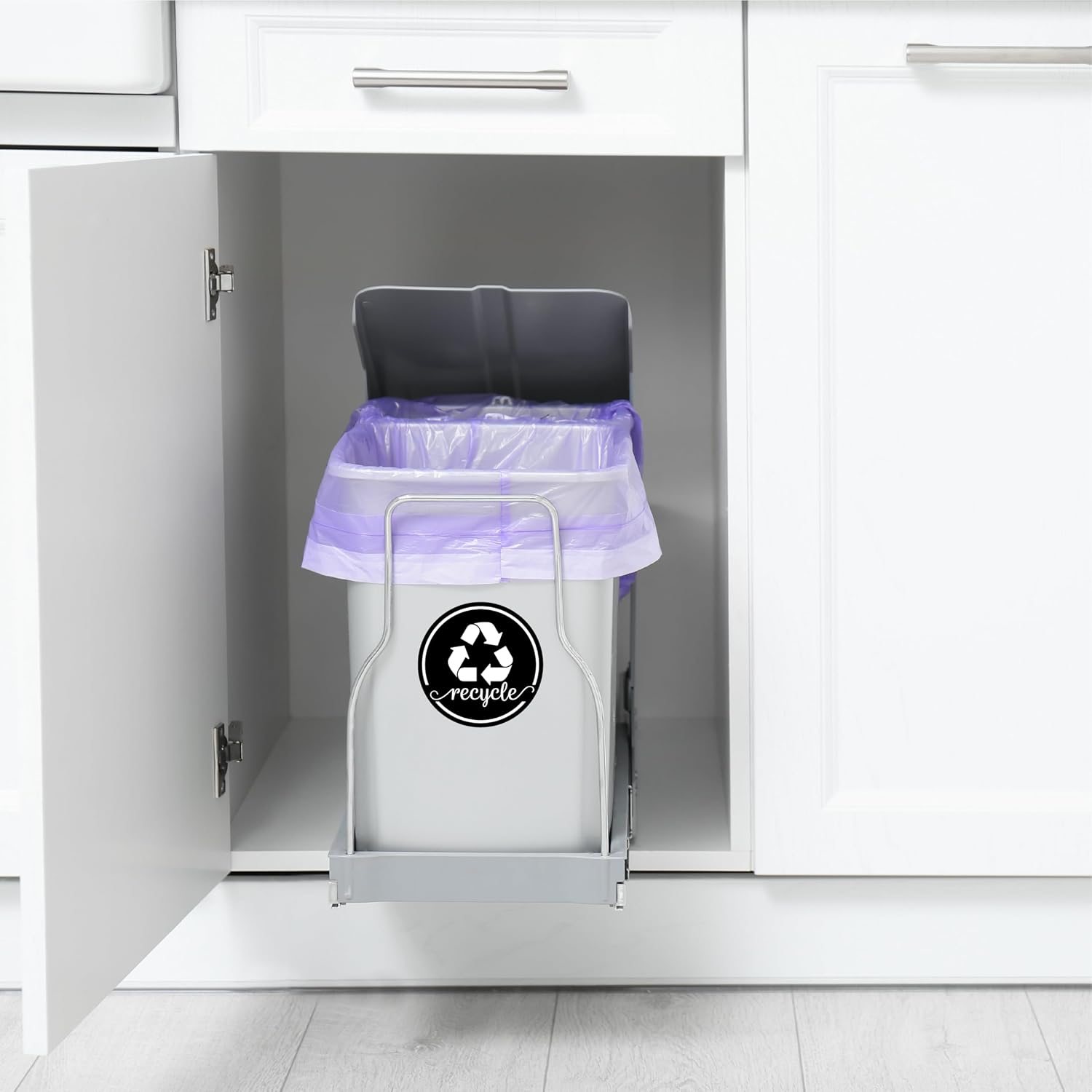 Strong Trash and Recycle Magnets, 3.5" Recycle Magnet for Trash Can, Magnetic Recycling Stickers for Kitchen Garbage Can and Recycling Bins with 4 Adhesive Stickers, Made in USA, Black 2 Pcs
