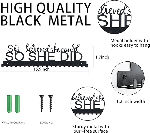 Miniatura 2 de Goutoports Soporte de exhibición para medallas, She Believed She Could She Did, colgador de pared personalizado para corredor de carreras
