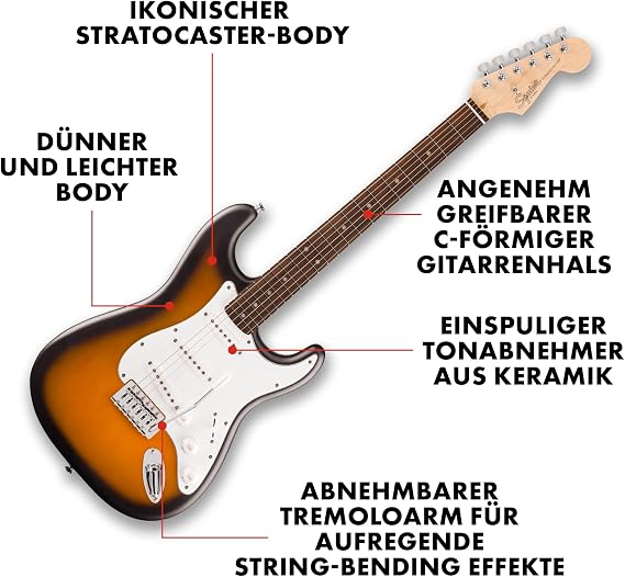 Squier by Fender Debut Stratocaster Beginner Electric Guitar - Sunburst Starter Electric Guitar for Kids and Adults Free Lessons Included Strat Style Under $200