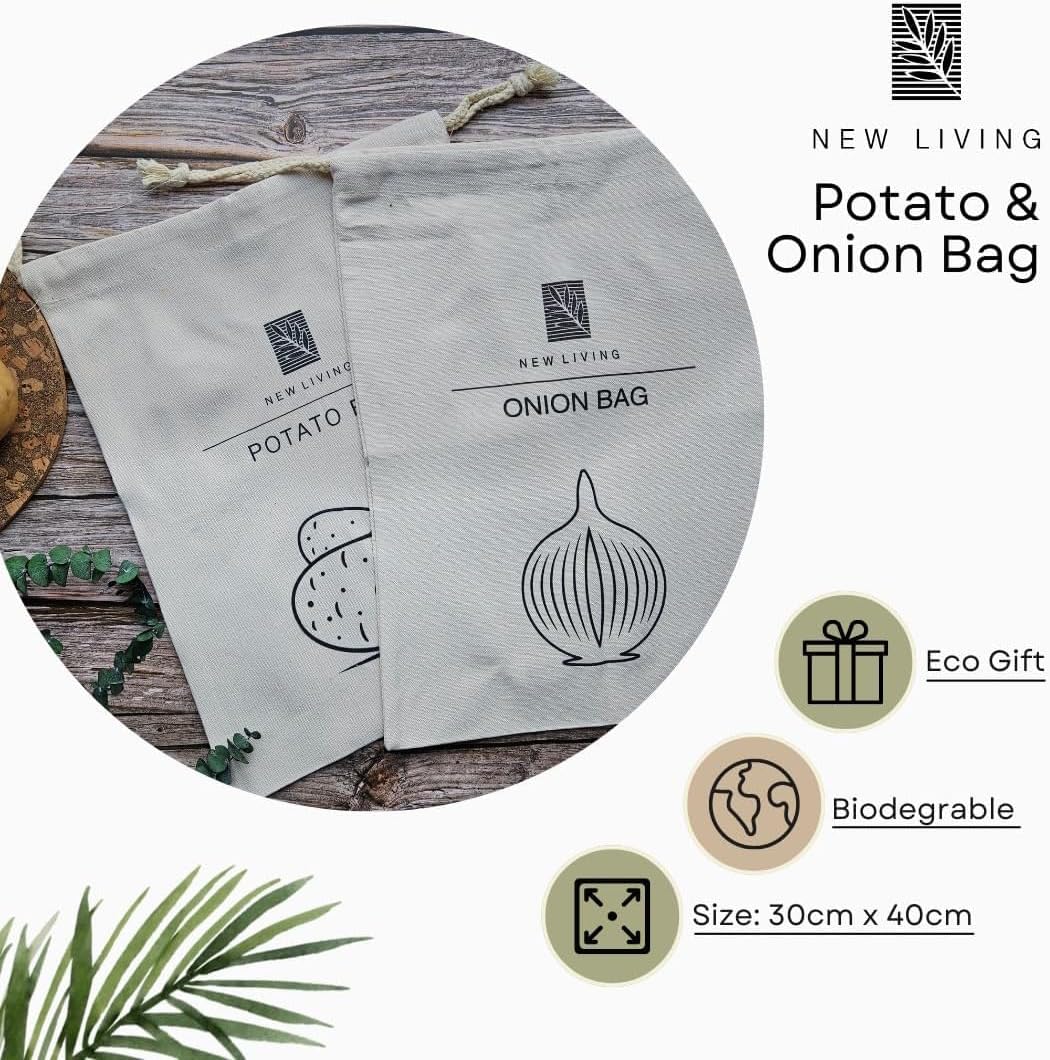 New Living Eco Potato & Onion Storage Bags, Linen Cotton Material, 30 * 40cm image 2