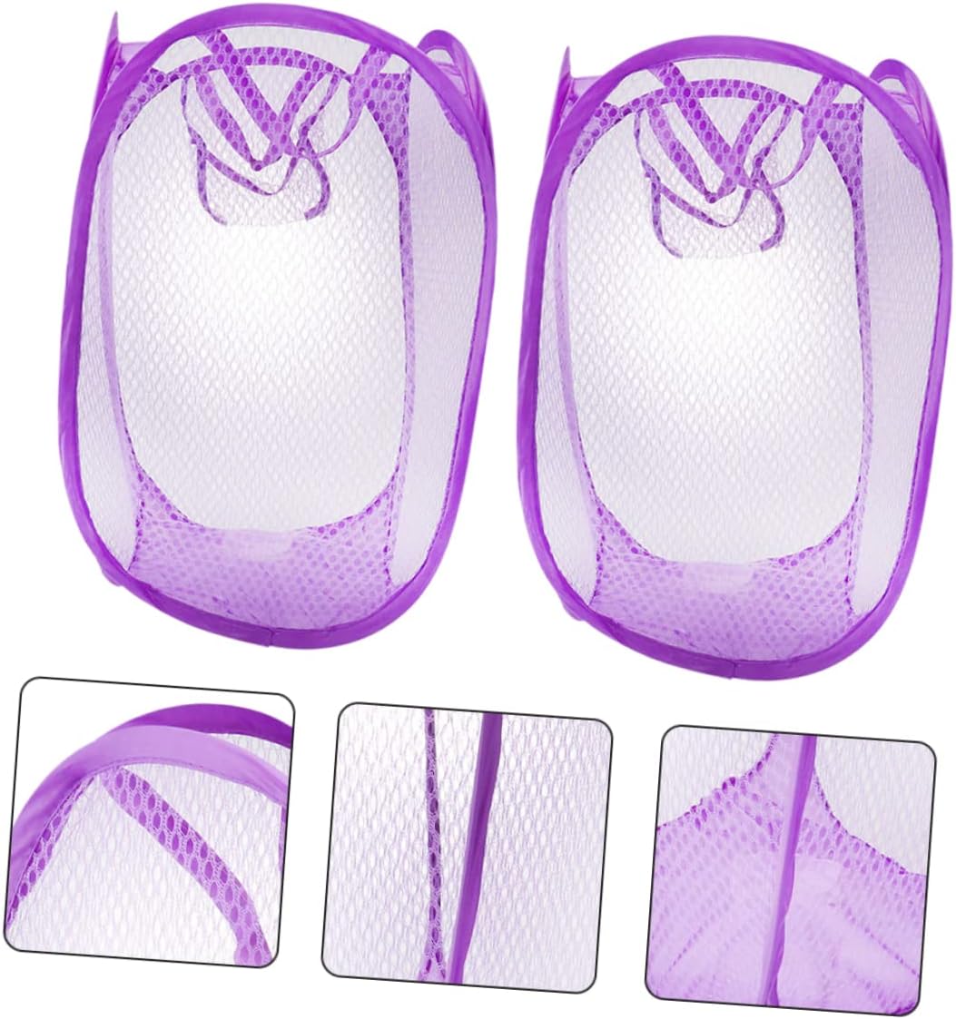 Foldable Laundry Mesh Basket 2 Pieces Screen Cloth Space Saving | Purple Set, Easy to Store and Move, Balcony Nursery Use, Dirty Clothes Sorting for Home