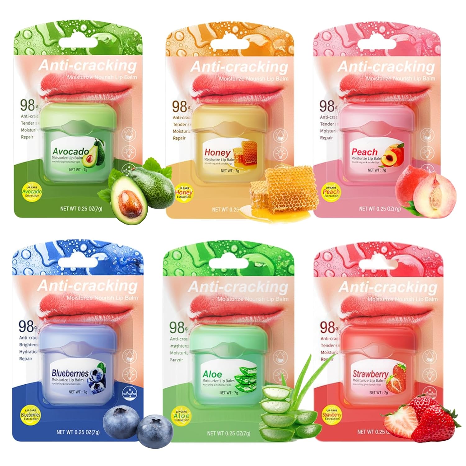 6 Pcs Lip Balm Set – Hydrating Lip Balm for Women – Lip Moisturizer for Very Dry Lips – Lip Care Products – Lip Treatment for Dry Cracked Lips – Lip Butter Balm Gift Set with Avocado, Honey