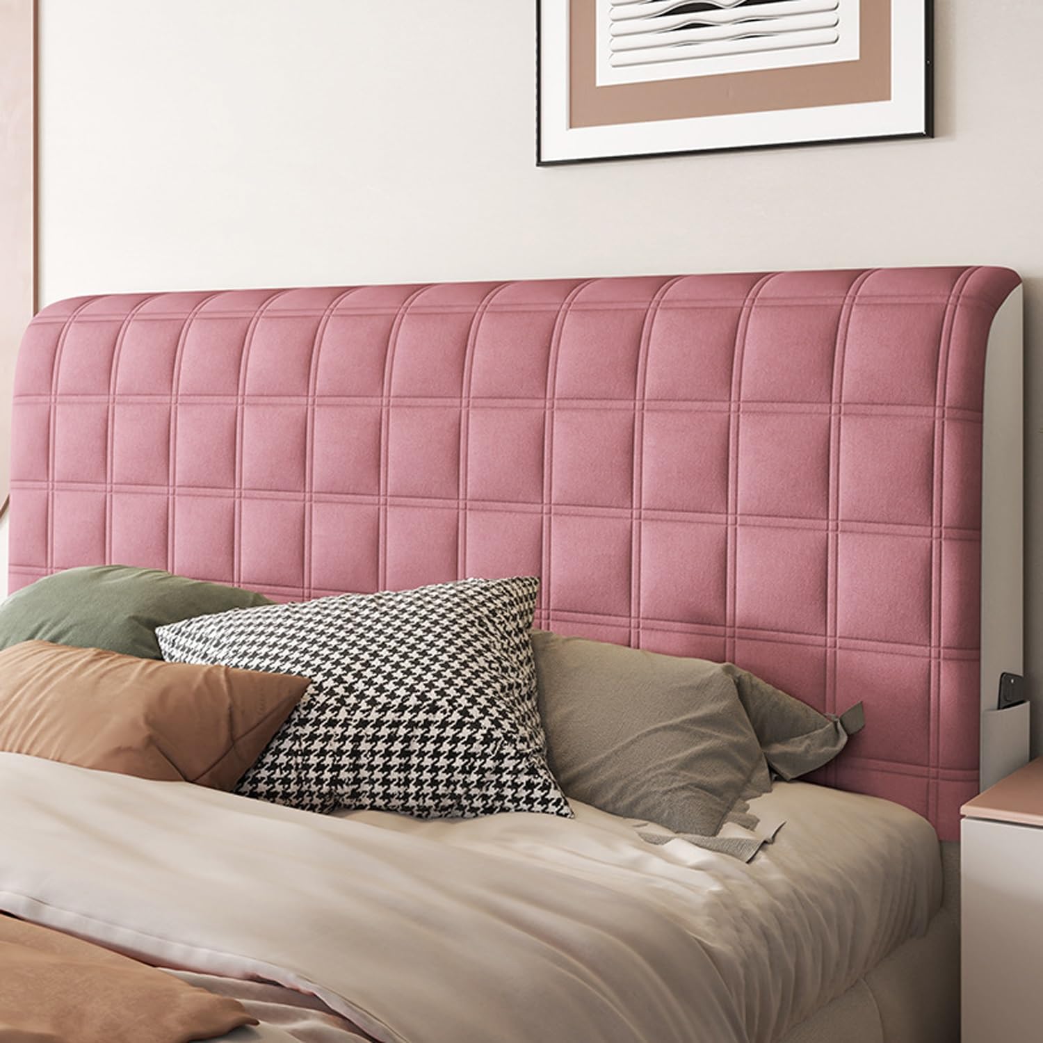 Copertura per testiera letto in velluto morbido elasticizzato imbottito e lavabile, copertura antipolvere All Inclusive beige bianco 100 cm