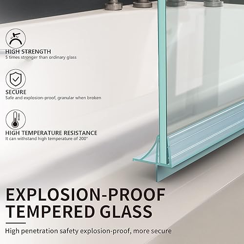 Miniatura 44 de Puerta de ducha para bañera de 30 x 55 x 55 pulgadas de alto, puerta de baño con sello inferior, puerta de cristal plegable y elevable, pantalla