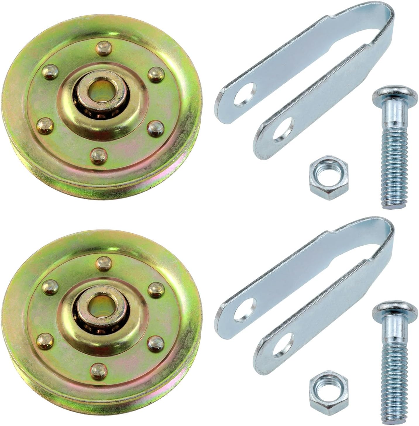 3-Inch Heavy-Duty Garage Door Roller 3/8-Inch Shaft 2Sets | 200-Pound Load Capacity, The Pulley kit Includes Pulleys Clavis Forks Bolts and Nut Set