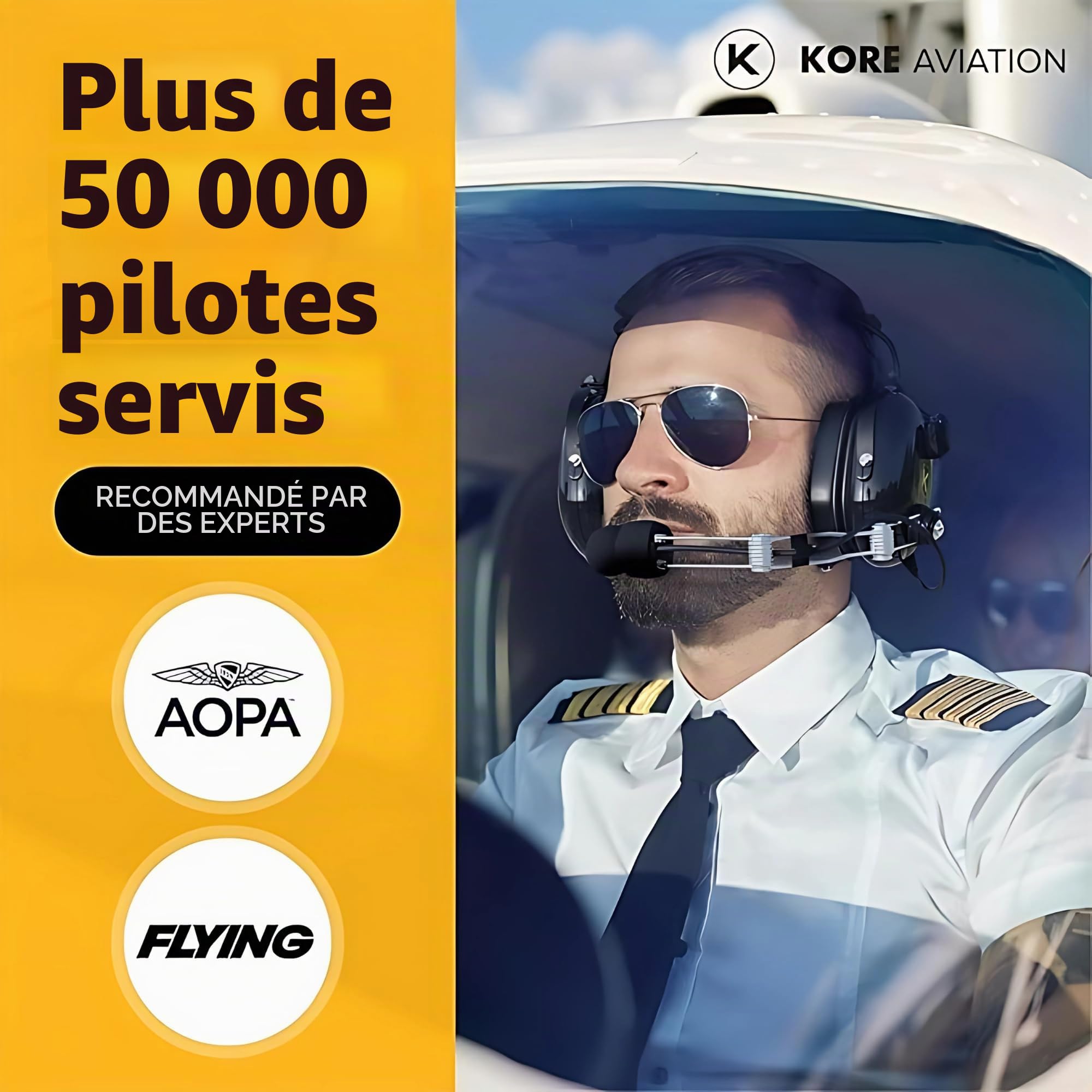 KORE Aviation Série P1 Tige Pnr Pilot Aviation Headset – Noir