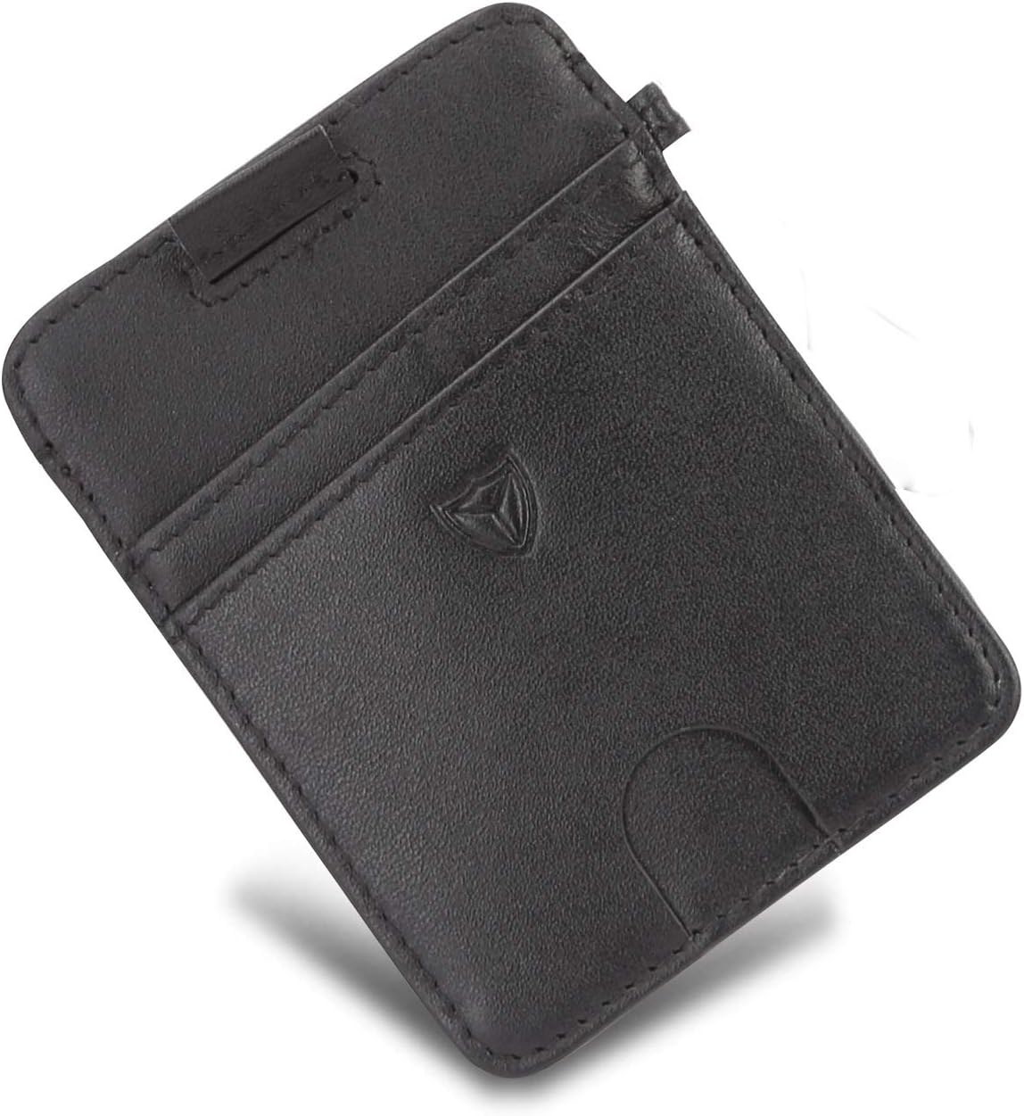 Slim Front Pocket Leather Wallet RFID Blocking Minimalist Thin Card Holder with Thumb Hole ID Window Pull Tab Card Case