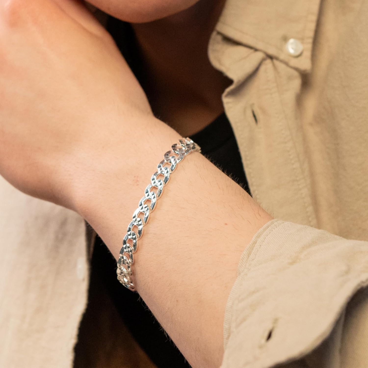 QUADRI Double Cuban Link Chain Bracelet for Men, 10mm Wide, 925 Sterling Silver, Men's Bracelet, 7.5-8.5 Inches, Pulseras para Hombres, Made in Italy, Gift Box Included