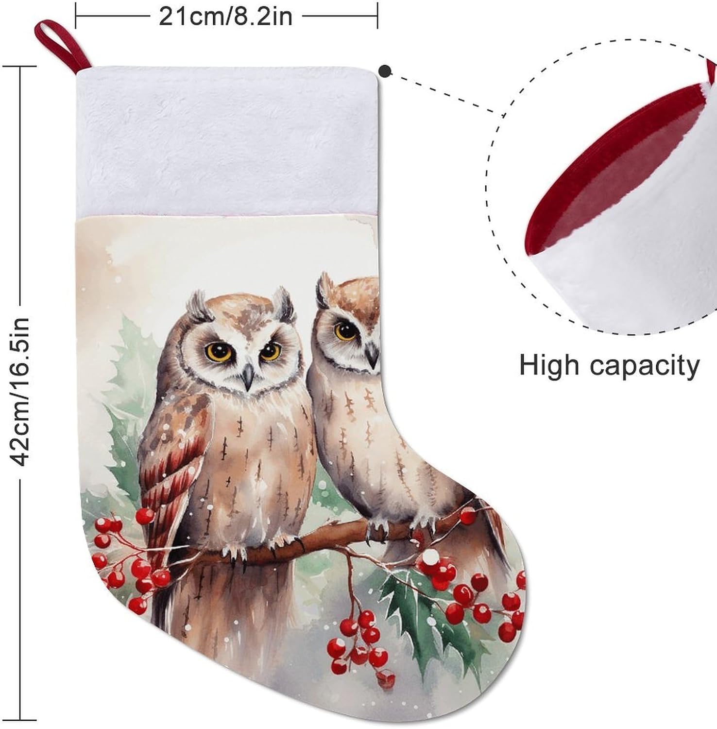 Two Owls on The Tree Christmas Stockings - 16.5 Inch Large Xmas Socks, Soft Plush Fireplace Stocking with Hanging Loop, Santa Holiday Decor for Family Party Christmas Tree Decorations image 2