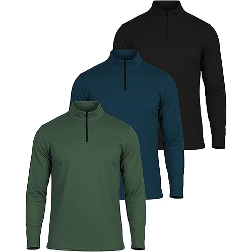 Real Essentials 3 Pack: Men's Mesh Long Sleeve Athletic Quarter Zip Pullover - Outdoor UPF 50+ (Available in Big & Tall)