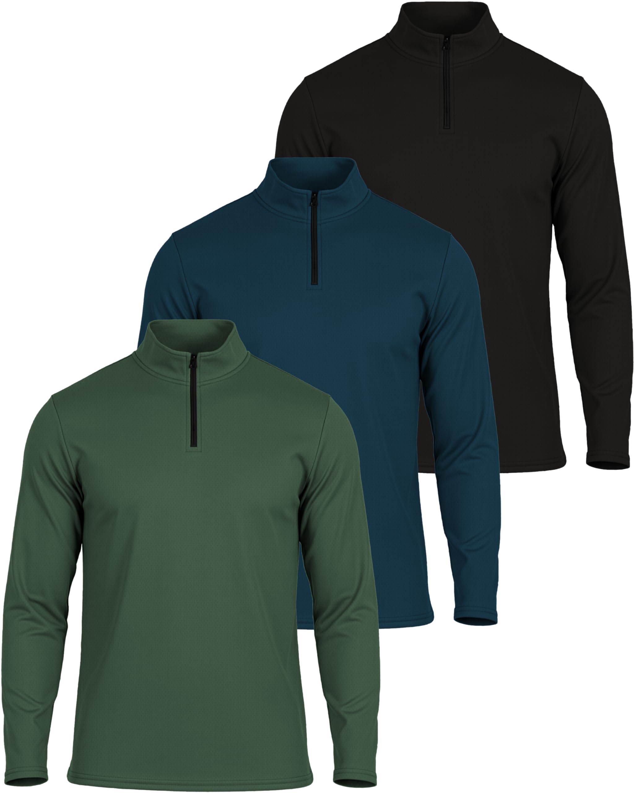 Real Essentials 3 Pack: Men's Mesh Long Sleeve Athletic Quarter Zip Pullover - Outdoor UPF 50+ (Available in Big & Tall)