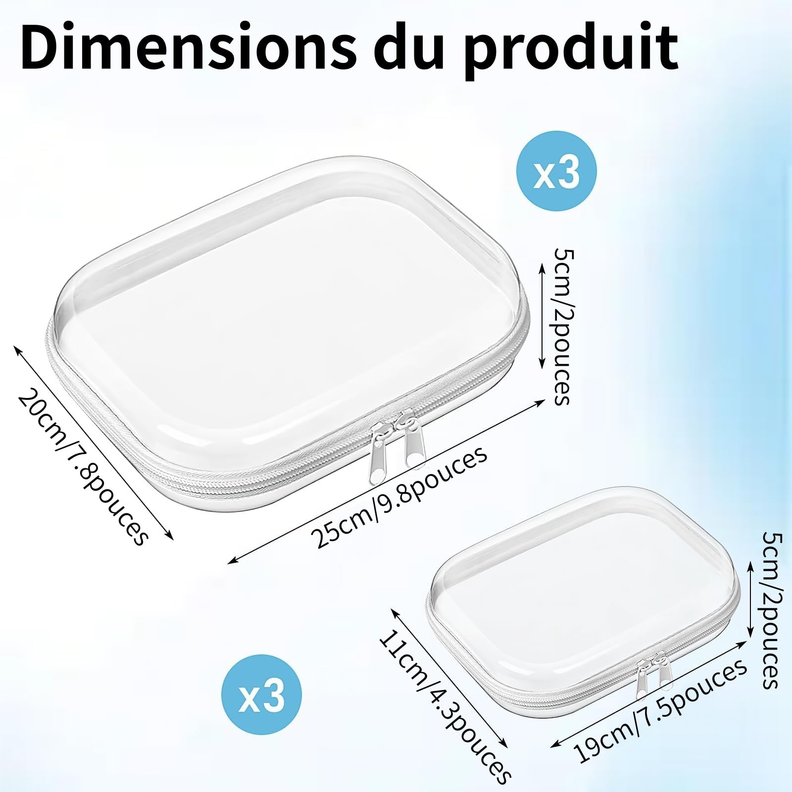 Set di 6 trousse da toilette trasparente con cerniera, custodia da viaggio impermeabile, borsa da toilette approvata TSA, borsa cosmetica trasparente per le vacanze, bagno