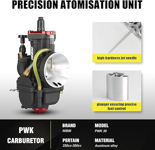 Miniatura 2 de NIBBI Carburador PWK30mm, apto para motor de motocicleta de 250 cc a 300 cc con chorros de carbohidratos con chorros de carbohidratos para