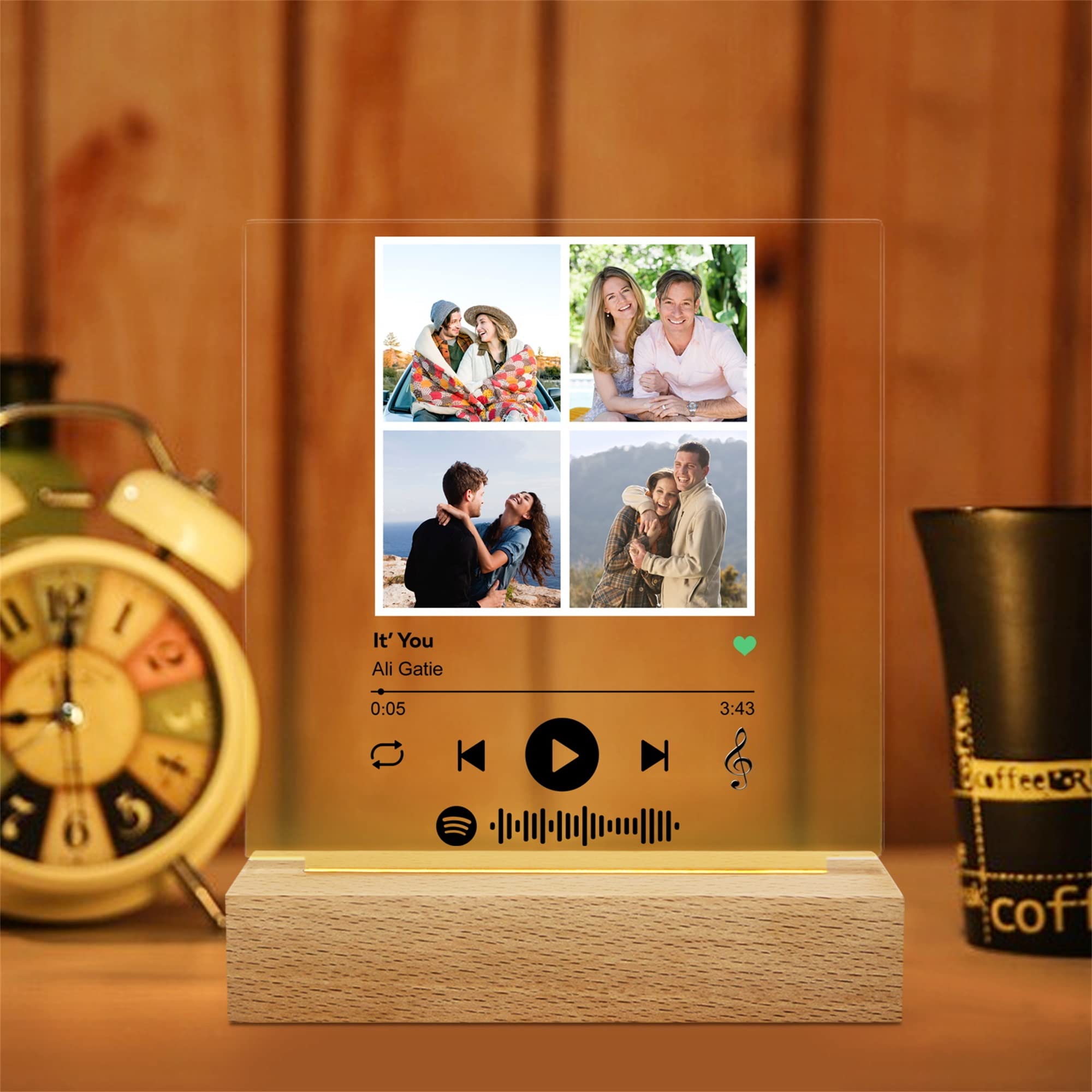 KEMEILA Personalized Custom Spotify Plaque, Music Photo Night Light, Acrylic Spotify Song Plaque, Scannable Spotify Code LED Light for Room Decor, Birthday Christmas Anniversary