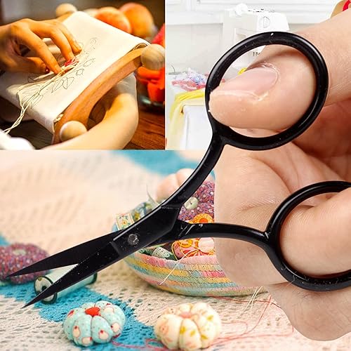 Miniatura 6 de BIHRTC Tijeras para manualidades de 3.6 pulgadas, tijeras de ganchillo de acero inoxidable, tijeras puntiagudas con cubierta de cuero, tijeras de