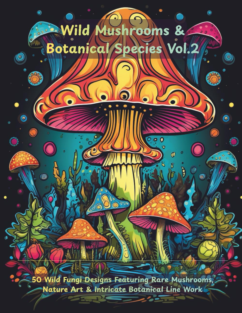 Wild Mushrooms Coloring Book Vol.2: Botanical Fungi Species, Detailed Mushroom Illustrations for Adults: 50 Wild Fungi Designs Featuring Rare Mushrooms, Nature Art & Intricate Botanical Line Work