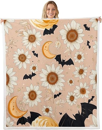 Miniatura 17 de Manta de vellón Kawaii Mushroom Boho – Hippie Groovy Floral Sherpa Queen – 60s 70s Retro Vintage Theme Throw – Chic Daisy Flower Plush Geometric