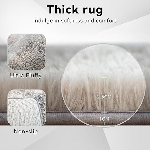 Miniatura 7 de Vafodo Alfombra mullida para dormitorio, 2 x 6 pies, alfombra peluda para niños y bebés, alfombra de área gris claro teñido anudado para sala de