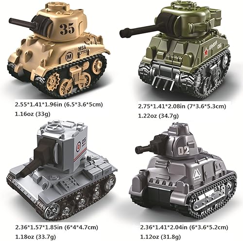 Miniatura 4 de 4 piezas de mini tanque de juguete de tracción - Vehículo militar de juguete militar, modelo de batalla fundido a presión para niños, vehículo