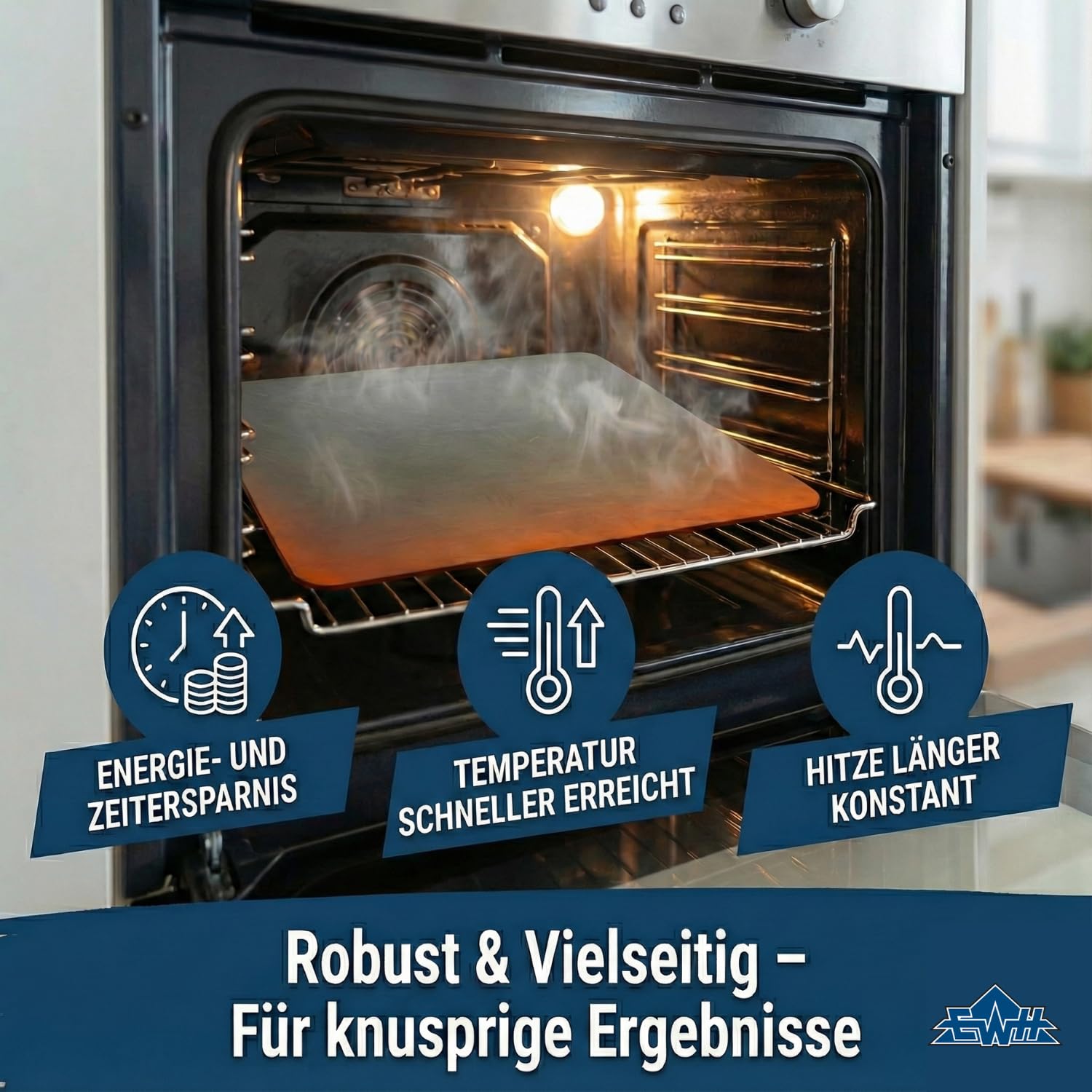 EWH Acier à pizza 40 x 30 cm - Épaisseur 8 mm - Pas de bords tranchants - Acier de cuisson à pizza pour four et barbecue - Fabriqué en Allemagne (40 x 30 cm en 8 mm)