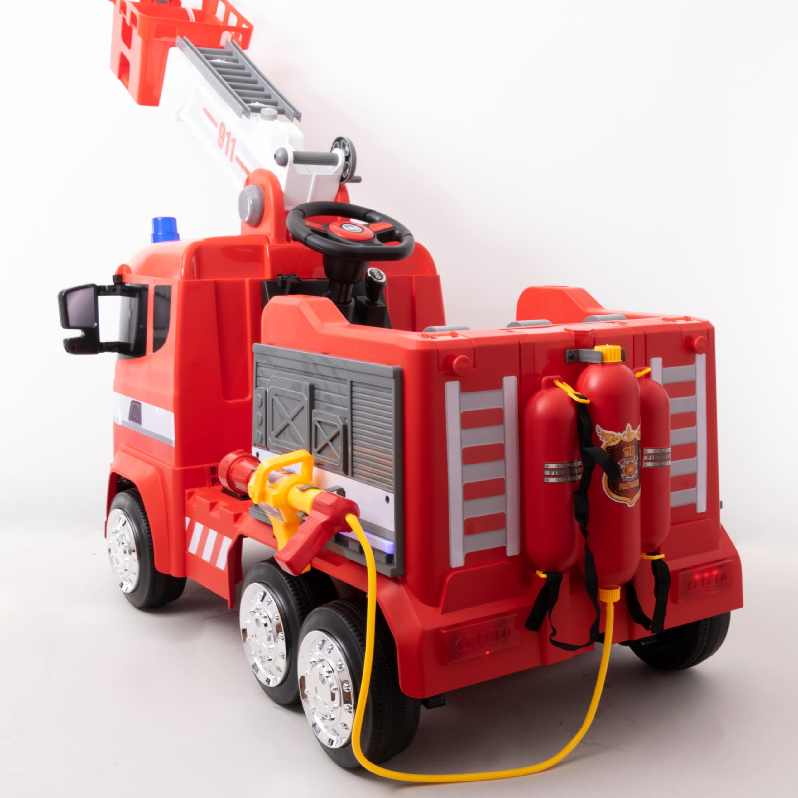 WITIT Camion Autocarro ELETTRICO dei Pompieri Pompiere Radiocomandato per Bambino Bambina Bambini XSDU-211 12V 10Ah Rosso 4 motori, bluetooth, USB, LED, telecomando, carico massimo 30 Kg