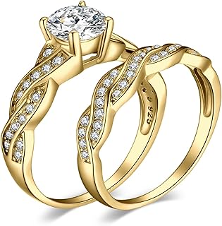 Wedding Bands Engagement Rings for Women, 14K Gold Plated...