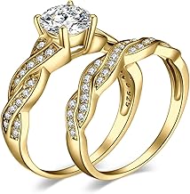 JewelryPalace Infinito Anillo Mujer Plata Oro 14k Oro Rosa, Anillo Compromiso Solitario 1.3ct Circonita Corte Redonda, Anillo Promesa Banda de Boda Piedra Diamante Simulado, Conjunto Joyas Novia