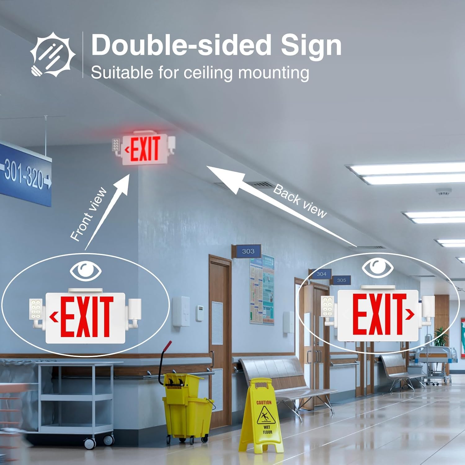 FREELICHT 12-Pack Double-Sided Exit Signs Combo & 6 Pack Red Double-Sided LED Exit Sign, UL Certified, AC 120/277V