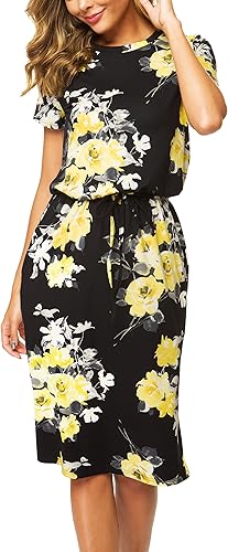 Miniatura 3 de Simier Fariry Vestido de viaje para mujer, con bolsillos, manga corta, largo hasta la rodilla, con bolsillos, para mujer, estilo casual, para el