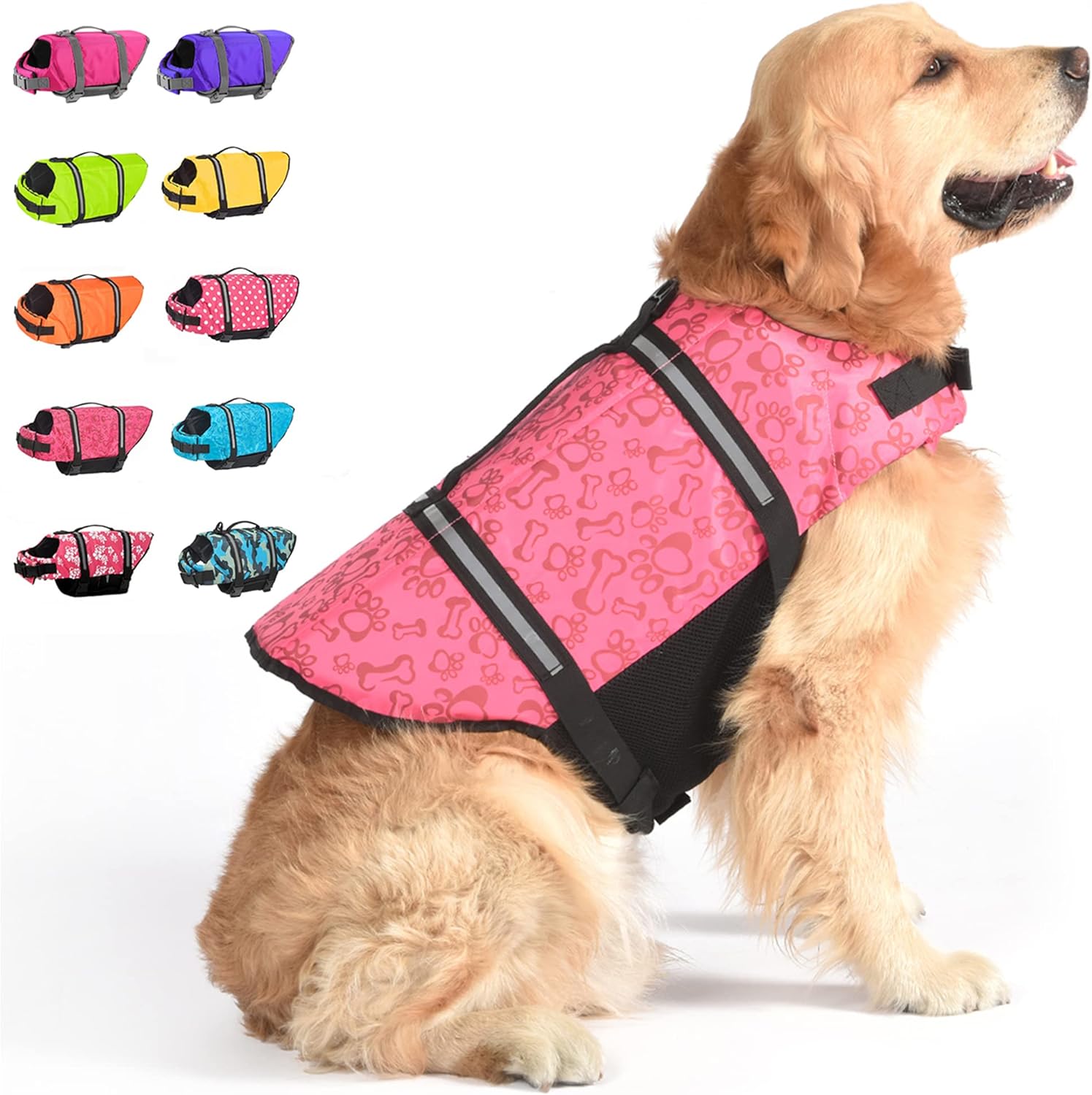 Dogcheer Dog Life Jacket, Ripstop Dog Life Vest with Reflective Stripes, Adjustable Puppy Life Jacket for Swimming High Buoyancy Dog Swim Flotation Vest for Small Medium Large Dogs(Pink Bone-XXS)