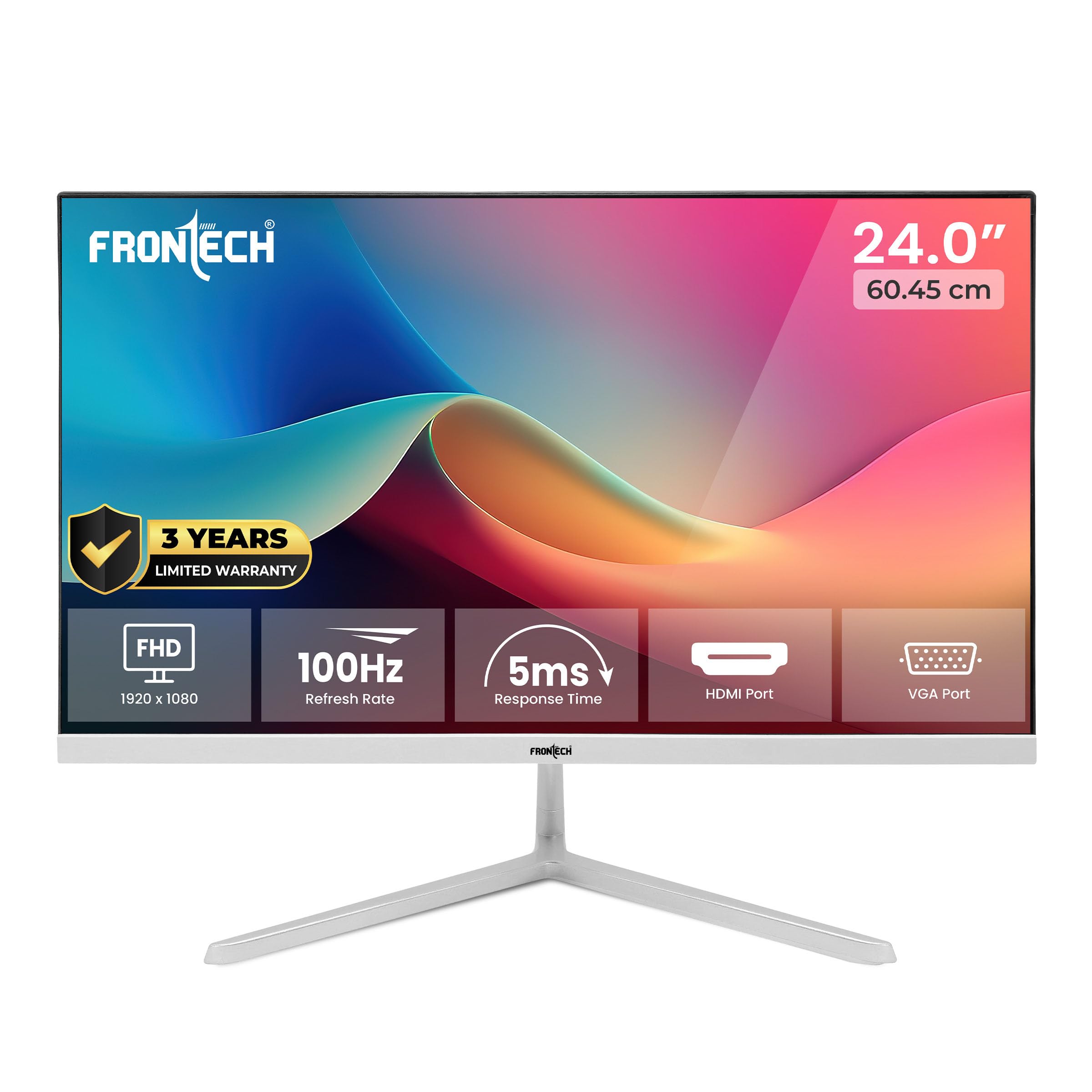 FRONTECH Ultima Series 24 Inch LED Monitor | Refresh Rate 75 Hz,IPS Panel | Full HD 1080p, Ultra Slim Bezel Less Design|16.7M Colors HDMI & VGA Ports, 250 Nits Brightness (MON-0072,White)-image-48