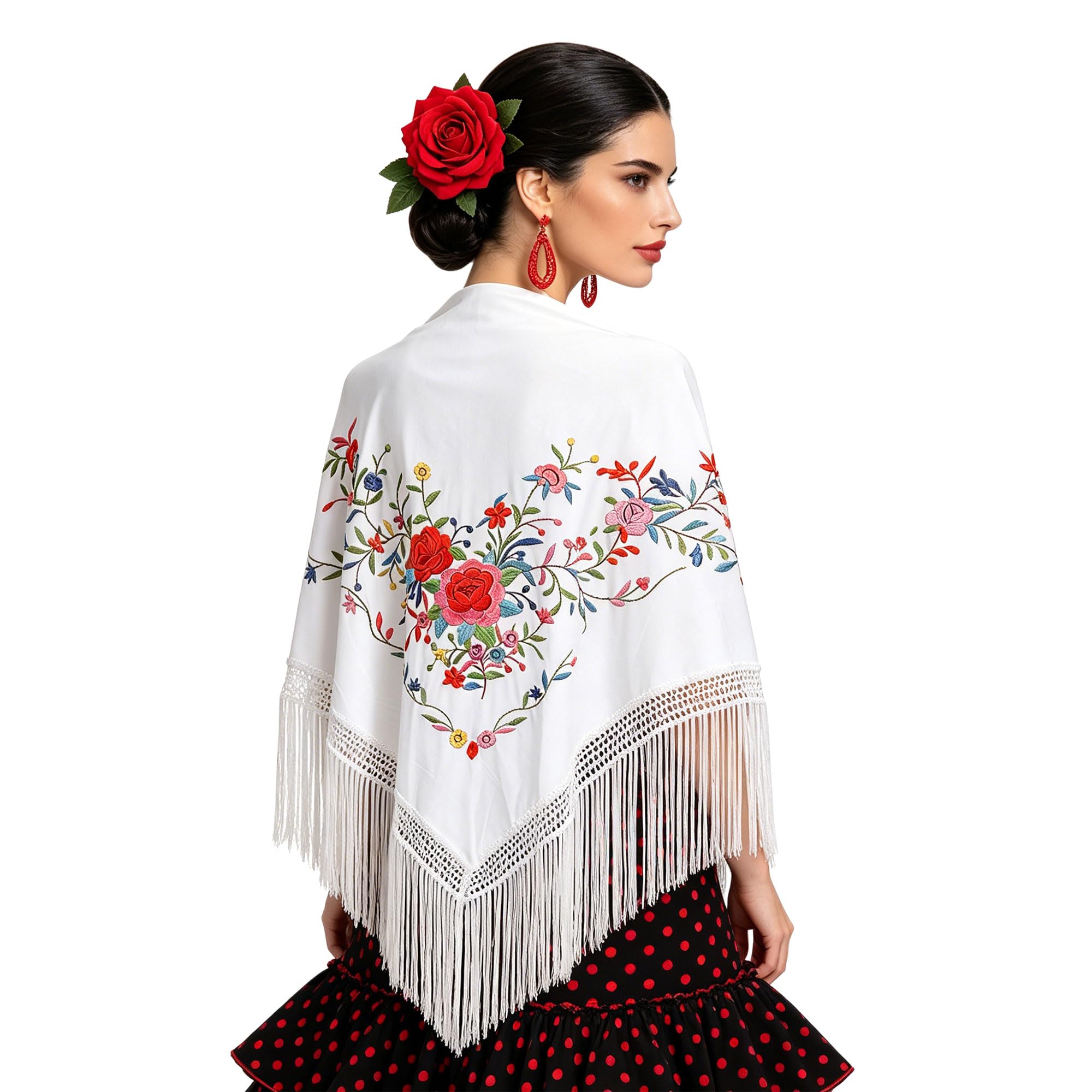 Wildarms Mantón de Sevillana Bordado con Flecos para Flamenco Feria Disfraz Baile Tradicional Mujer — view 4