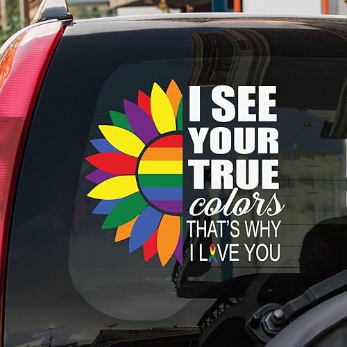 Miniatura 4 de Calcomanía para parachoques de ventana con texto en inglés "I See Your True Colors That's Why I Love You", regalo del mes de junio, calcomanías de