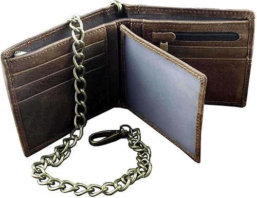 Miniatura 2 de punkman2000 Nueva cartera de cuero marrón de la vendimia con la cadena para hombre Bifoldmuchos titular de la, Marrón, Vintage
