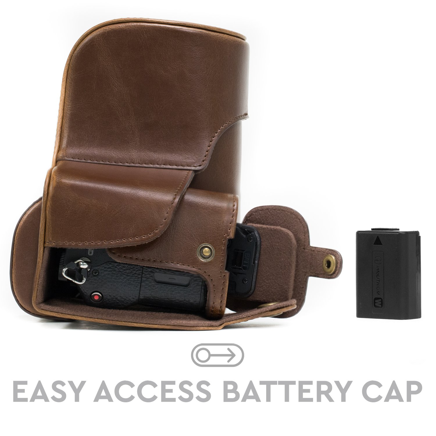MegaGear - Ever Ready Ochronny Skórzany Futerał na Aparat Fotograficzny - Dark Brown, PU Leather, Klasyczny, podróżny