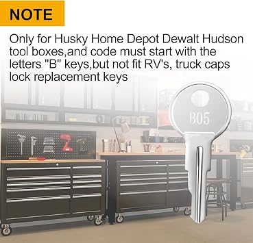 B05 Keys(2 pcs) for Husky Tool Box & Hudson Dewalt Home Depot Toolboxes, Tool Box Replacement Keys Pre-Cut to Code B05