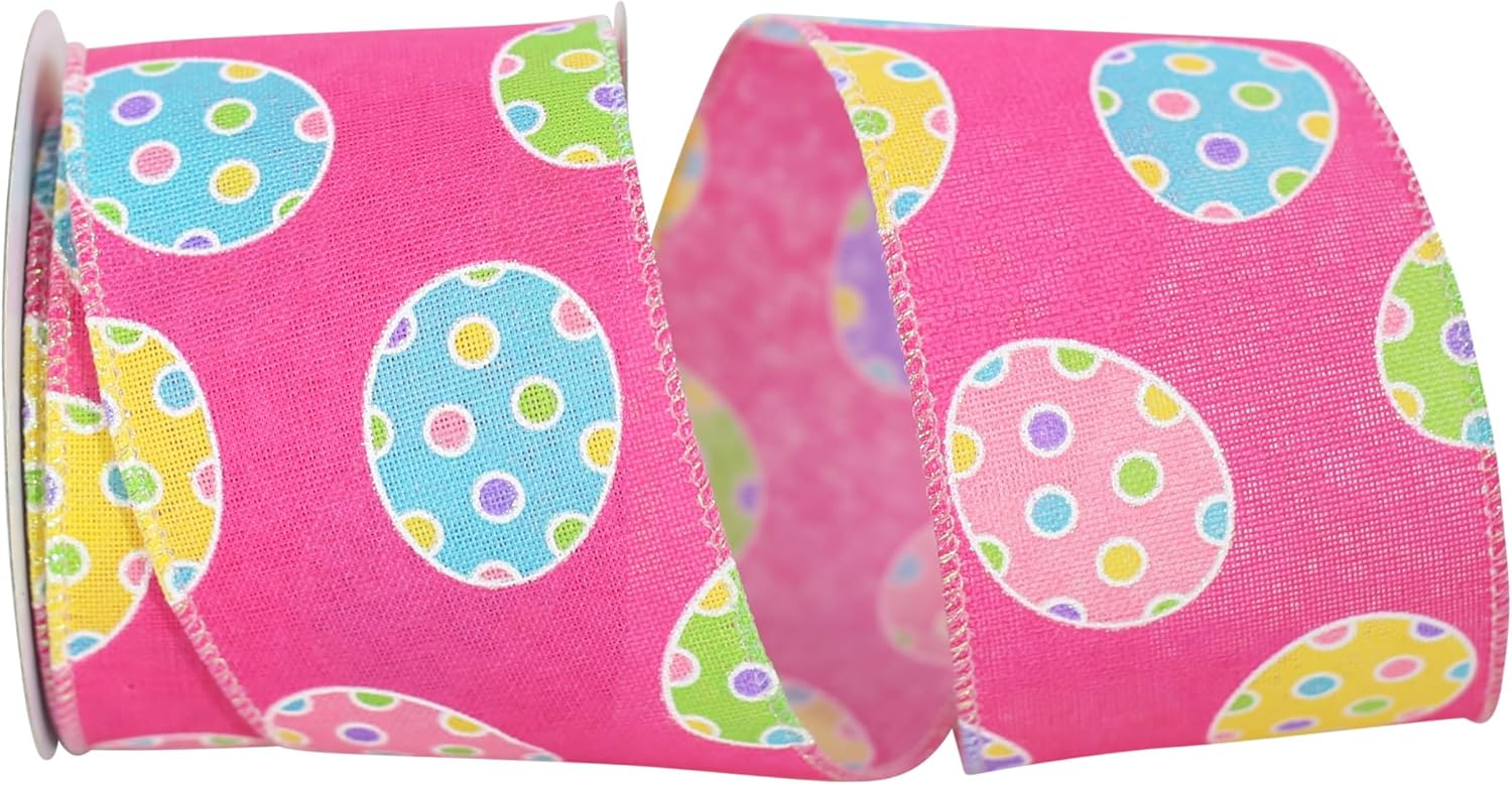 Reliant Ribbon Eggs-cellent Easter Linen Wired Edge Ribbon, 2-1/2 Inch X 10 Yards, Pink
