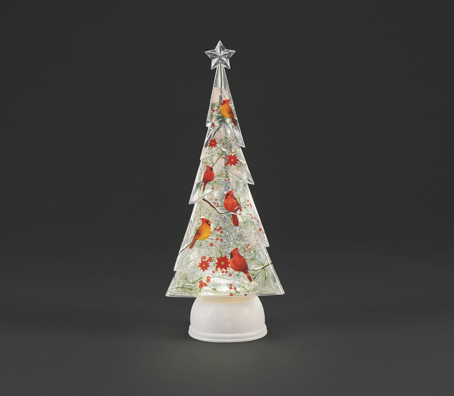 Roman, 13" H Lighted Swirl Cardinal Tree Confetti Lites, Tabletop Christmas Decor, Holiday Home Accents, Includes USB Cord