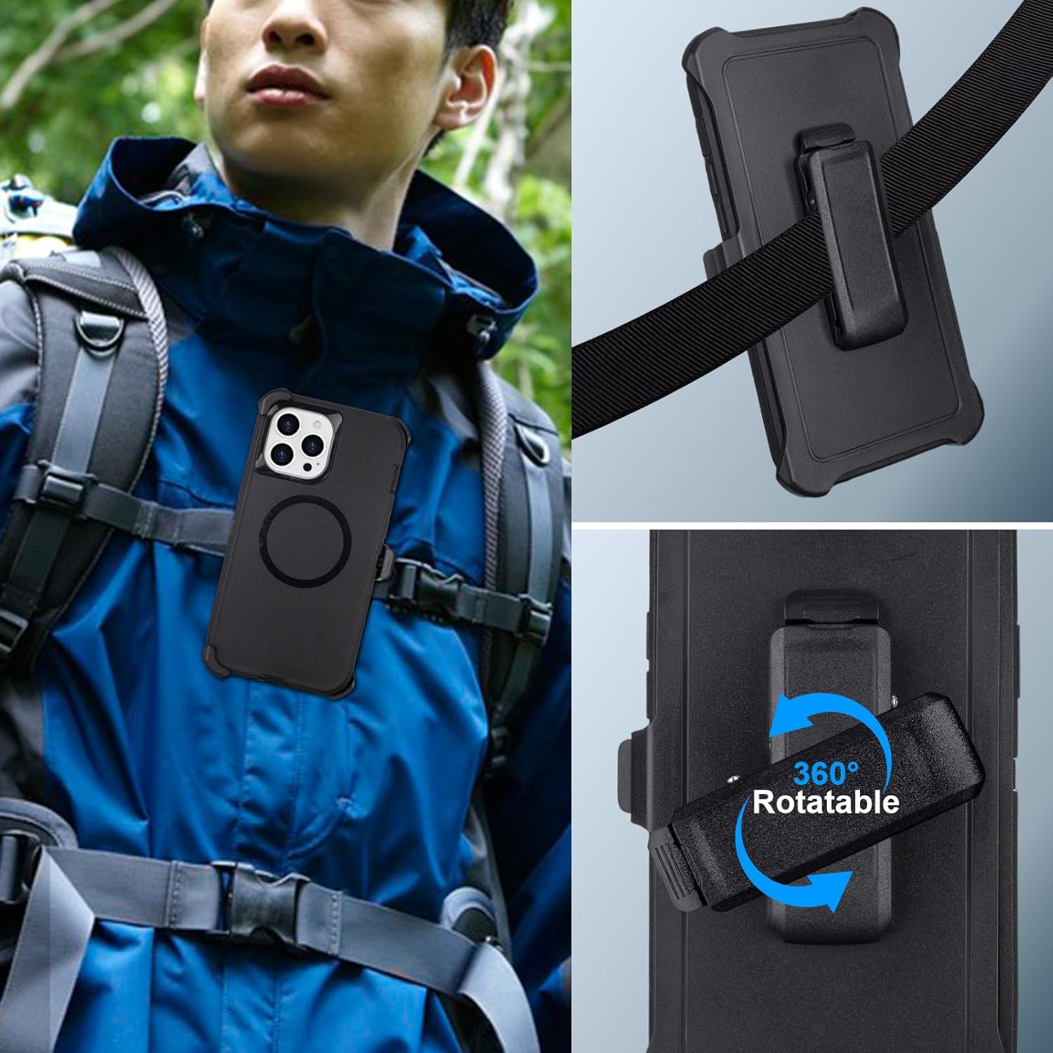 for iPhone 13 Pro Max Case with Belt Clip Holster, [Compatible with MagSafe] Heavy Duty Military Grade Drop Protection, 3-Layer Rugged Shockproof for iPhone 13 Max Case, 6.7" (Black) - Image 6