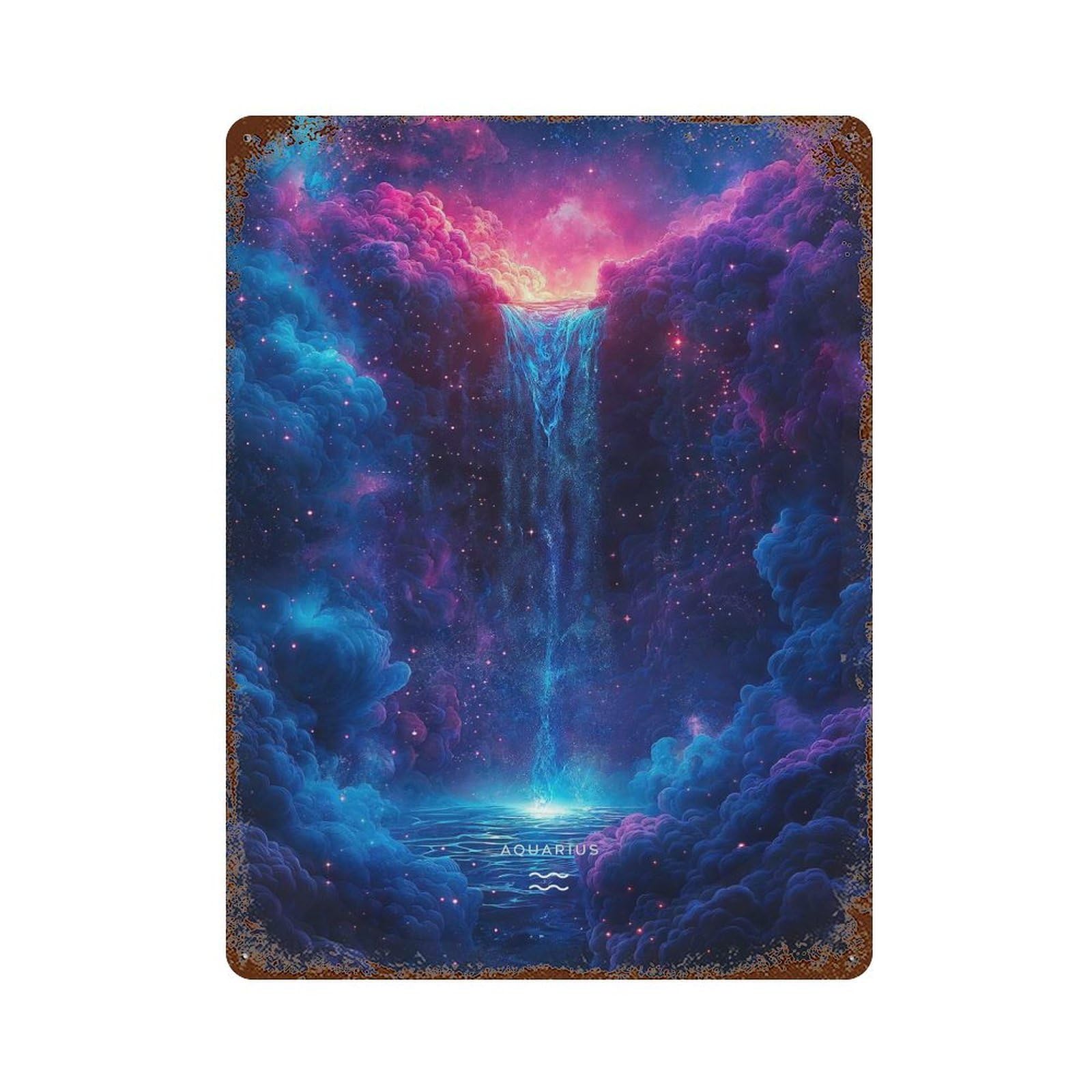 Sign Aquarius Waterfall Decorative Tin Sign 15.7"x11.8", for Bistro, Counter And Cafe Decor, Retro Wall Decor