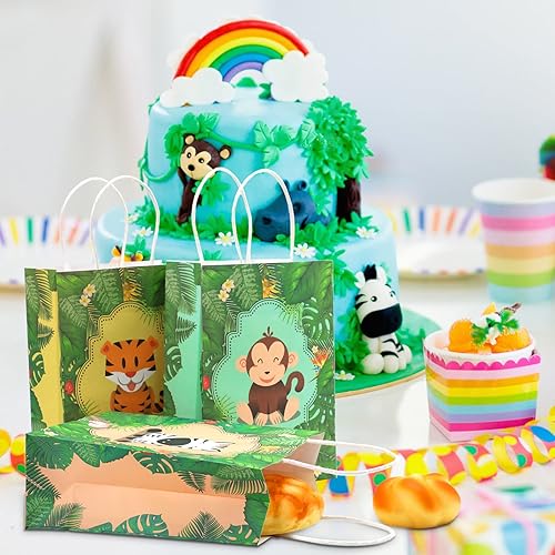 Miniatura 7 de 24 bolsas de regalos de safari, bolsas de recuerdos de fiesta de selva de safari con asas para niños, bolsas de regalo de cumpleaños de selva y